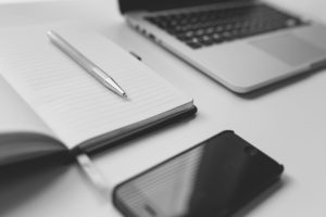 Laptop, iPhone, Notepad